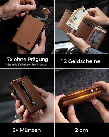 Чоловіче картхолдер LORZOR з магнітною застібкою: slim wallet з відділенням для монет, RFID захистом, вміщує 10 карт, коричневий