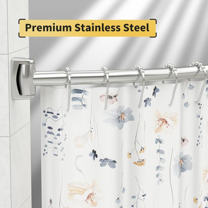 Регульована вигнута штанга для душу, широка, з нержавіючої сталі, для ванної кімнати, 106,7–182,9 см