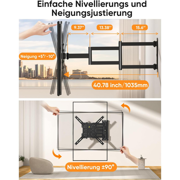 Кронштейн для телевізора FORGING MOUNT поворотний 26-65 дюймів, VESA 400x400, до 35 кг, подовжений 1035 мм