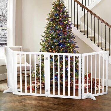 Захисне загородження для собак, дерев'яне, без свердління, 4 панелі, біле, 183x60 см