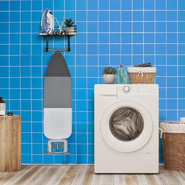 Настінна підставка для праски та прасувальної дошки TJ.Moree, металева з кошиком та дерев'яною дощечкою, чорна