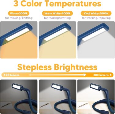 LED лампа на шию для читання Buch синя: книжкова лампа, ліхтарик для в'язання, подарунок чоловікові на Різдво