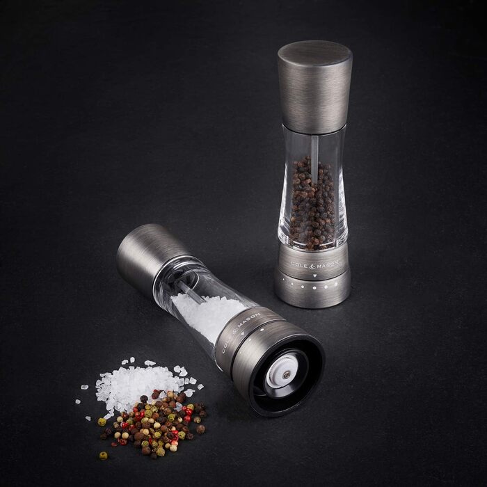 Cole & Mason H332028 Derwent Titan Salt and Pepper Mill, 2-Piece Set, Manual, Stainless Steel/Acrylic, 190mm, Precision+, Gift Set