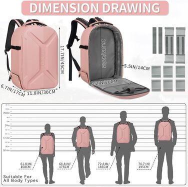Рюкзак для фотокамери з жорстким корпусом, водонепроникний, ударостійкий, з відділенням для ноутбука 15,6 дюймів та кріпленням для штатива, сумісний з Canon/Nikon/Sony (Рожевий)
