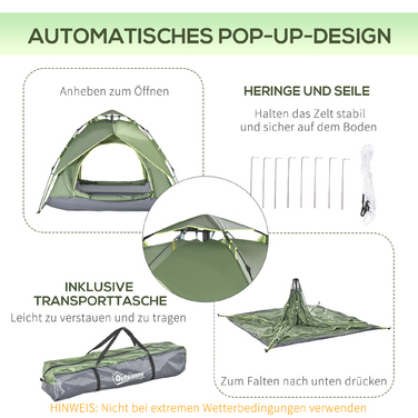 Outsunny Camping Tent Double Tent for 2 Adults + 1 Child, Waterproof, 4-Season, 210x210x140cm, ideal for outdoor adventures
