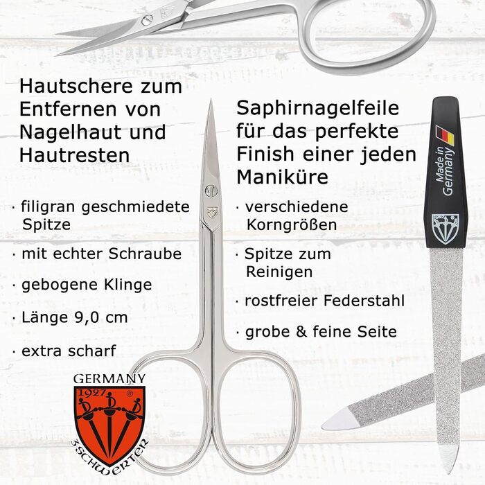Набір для манікюру DREI SCHWERTER 'Catania' 6 предметів (Німеччина) - з ножицями для кутикули, щипчиками, пінцетом, алмазною та скляною пилочками, очищувачем для нігтів у футлярі, світло-коричневий