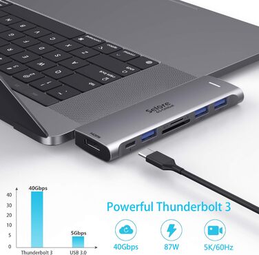 Док-станція USB-C з підтримкою 2 моніторів 4K, DisplayPort, USB3.1, RJ45, 100W PD, картрідер, аудіо/мікрофон, для ноутбуків Dell HP (7 в 2, сірий)
