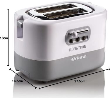 Тостер Ariete 159 Toastime з 2-ма відділеннями, з пружинним захватом, розморожування та підігріву, 700 Вт, нержавіюча сталь, білий