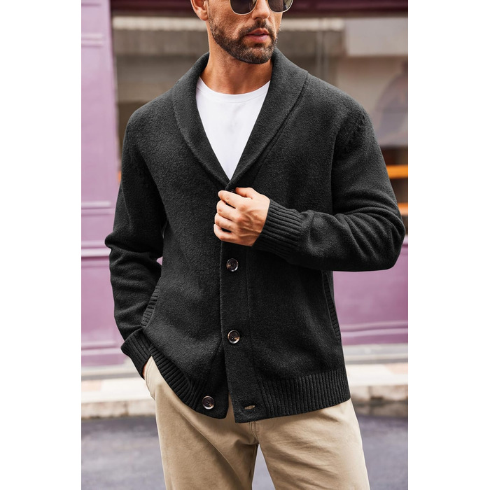 Чоловіча в'язана жилетка Runcati з коміром-шарфом, стильна, на ґудзиках, зимова, з рельєфним в'язанням, груба в'язка (M, Чорний)