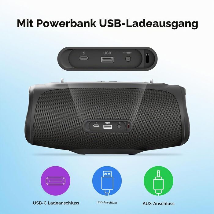 TAZATA Bluetooth колонка портативна 90W з Power Bank, USB, водонепроникна для вечірок, пляжу, басейну