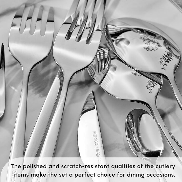 Karaca Lisbon Cutlery Set with Box Set, 60-Piece, for 12 People, 18/10 Stainless Steel Cutlery Set, Dishwasher Safe, Perfect for Everyday Use, Premium Quality