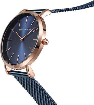 Годинник жіночий Hannah Martin, кварцовий, з нержавіючої сталі, водонепроникний, сітка, ультратонкий (блакитна поверхня, блакитний ремінець)