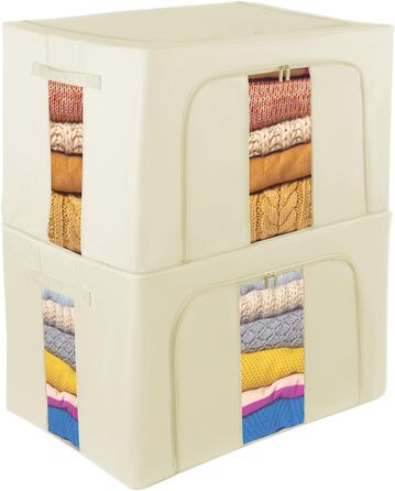 Органайзери для зберігання постільної білизни та одягу 2 шт. - Складані коробки для шафи та комода (Сірий-24L, Хакі-66L)