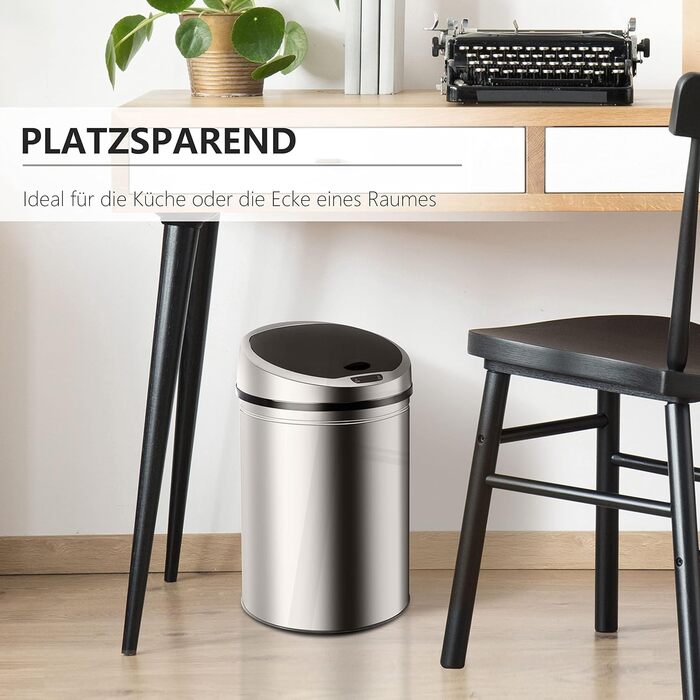Сміттєве відро Ribelli з датчиком, 30 літрів, хром. Автоматичне відкриття/закриття, LED-індикатор, знімний кришка, Klemmring для пакетів