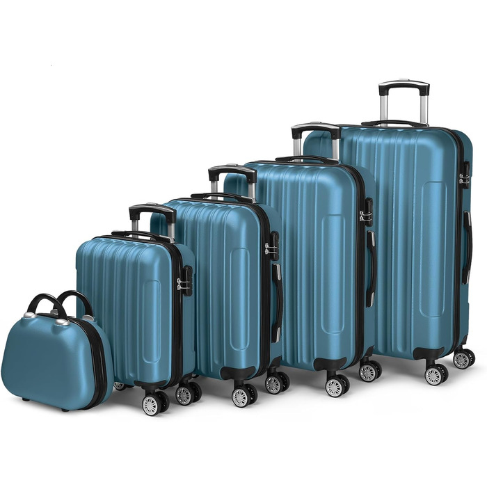 Набір валіз LALAHO 5 шт. з косметичкою, з ABS пластику, для подорожей, багаж з косметичкою та ручною поклажею, Бордовий (смужки)