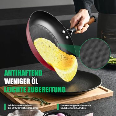 Чавунна сковорода YUTANN для індукції, газу, електроплити (20/24/28 см) рожева - без PFOA, з антипригарним покриттям