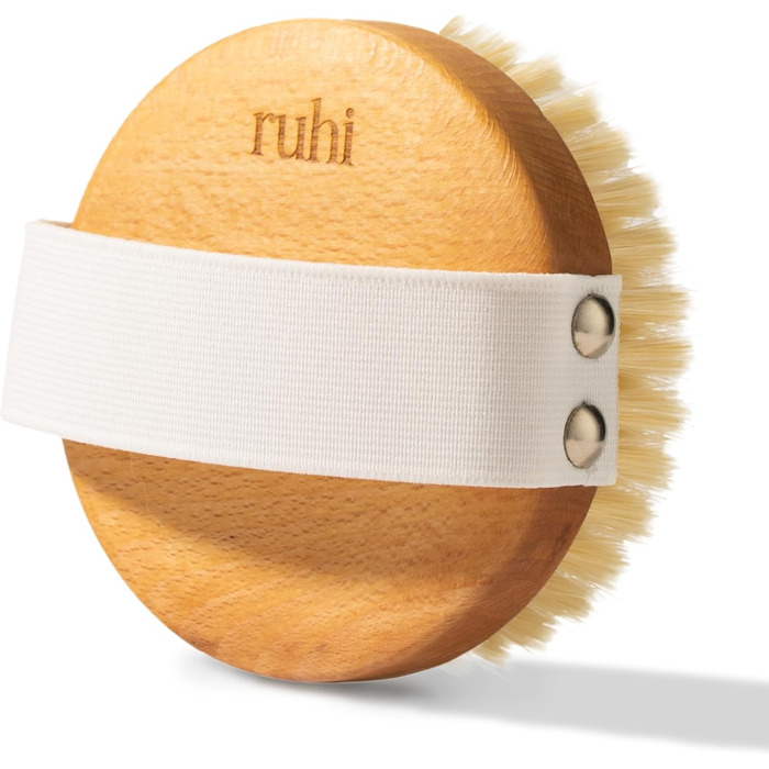 RUHI Body Brush Round - 100% Natural Bristles - Made in Germany / FSC-Certified Beechwood / Plastic-Free / For Dry Brushing Massage (dry brush) / Lymphatic Drainage Against Cellulite
