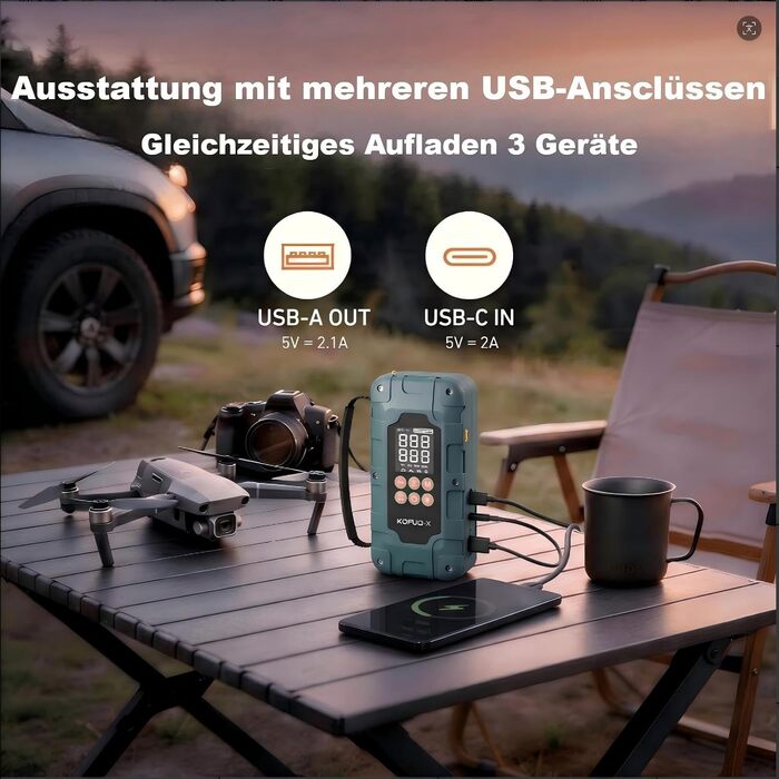 Пусковий пристрій (бустер) для авто 12V 7000A з компресором та Powerbank, колір зелений