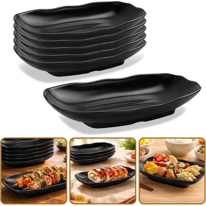 Прямокутні сервіровочні тарілки Teller Rechteckig, чорний порцеляновий набір для закусок, десертів, суші, салатів та інших страв (Ljp5008-6)