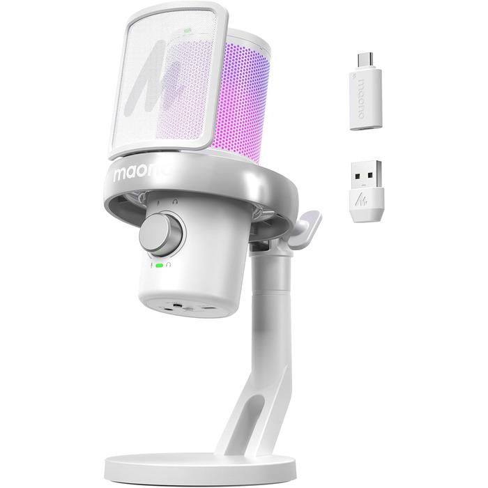 MAONO DM40 PRO Бездротовий мікрофон для ПК з RGB-підсвічуванням та ШІ-зміною голосу, 3-рівневим шумозаглушенням, для геймінгу, подкастингу та стрімінгу