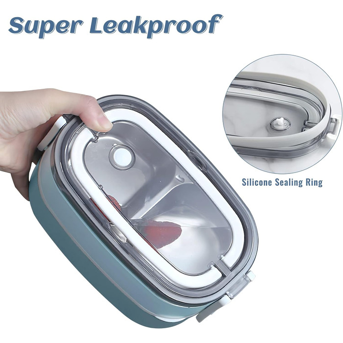 Ланчбокс дорослий, контейнер для їжі з сумкою, ланчбокс дитячий з 3 відсіками, виносний, водонепроникний, підходить для мікрохвильової печі, бенто-бокс для роботи, школи, пікніка, подорожей, блакитний