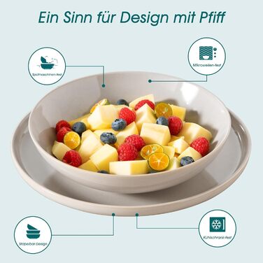 Набір чашок Vancasso PLAYA 6 шт. з ручкою 480мл, чайні чашки з кераміки, придатні для мікрохвильової печі та посудомийної машини (Бежевий, Сервіз 48 шт.)
