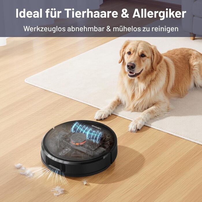 Робот-пилосос VONKO S6 Pro з функцією миття та док-станцією, 6000Pa, LiDAR 2.0, 180 хв, для тварин та килимів