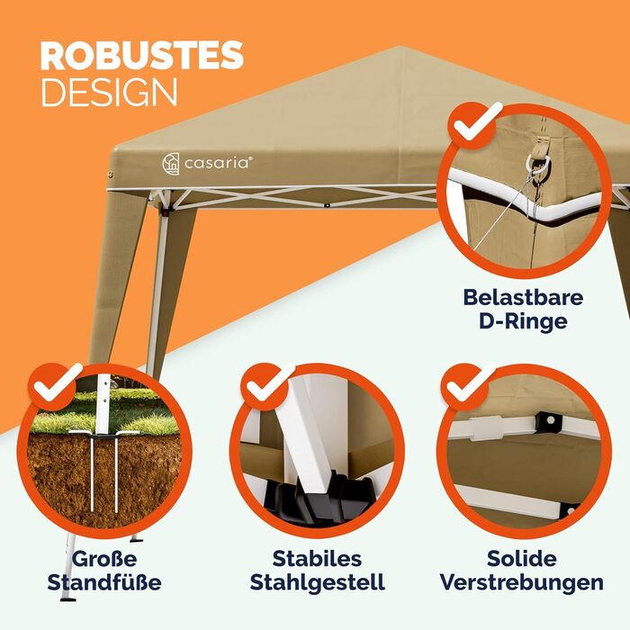 CASARIA® Capri Pavilion 3x3m Pop-Up UV Protection 50+ Waterproof Winter-Proof with Bag Foldable Stable Camping Garden Pop-Up Pavilion Party Tent (Cream)