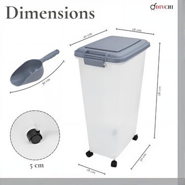 DIVCHI Контейнер для зберігання корму для тварин 20L з кришкою-фліпом та замком, з мірною ложкою. Підходить для собак, котів, птахів. Герметичний, зелений, 9 кг