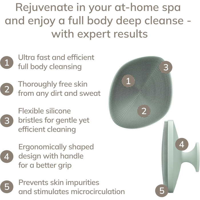 Силіконова щітка для тіла GESKE Body Brush 4 в 1 для глибокого очищення та масажу, ергономічний дизайн, Green