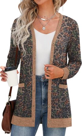 Жіночий довгий в'язаний кардиган Grecerelle Leopard, чорний, з кишенями та V-подібним вирізом