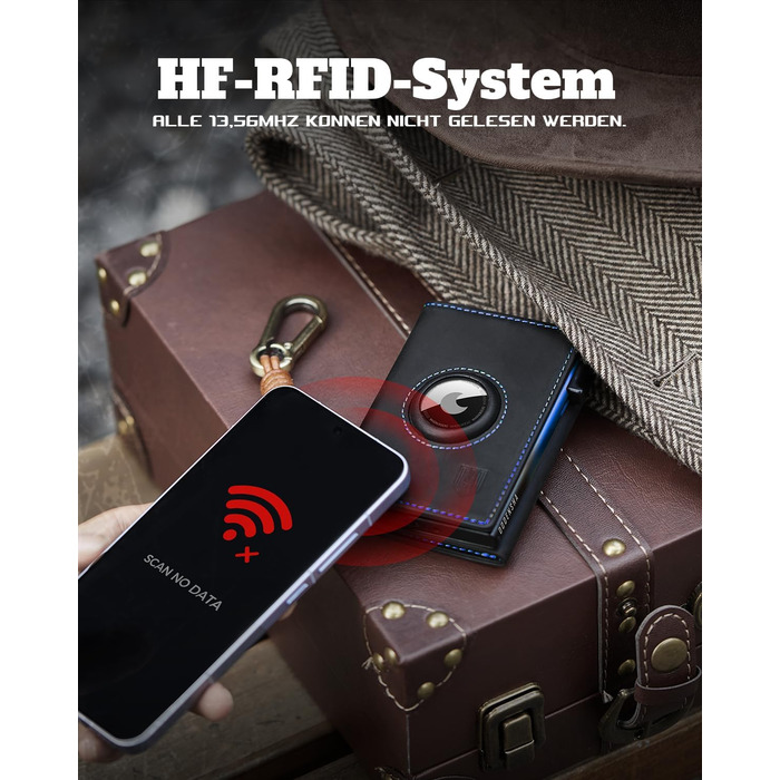 Портмоне DODENSHA® MagSnap для чоловіків з RFID захистом та відділенням для AirTag, картхолдер на 10+ карт, з монетницею, чорно-синій колір