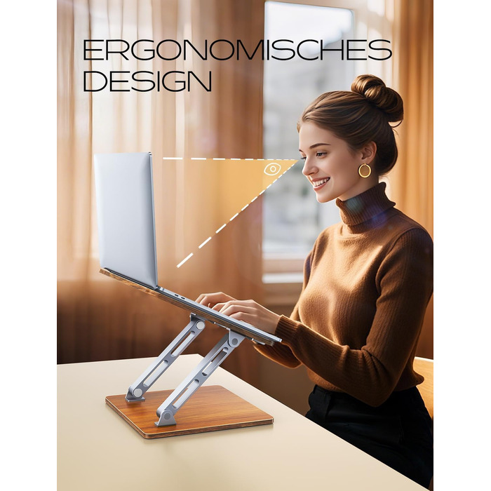 Регульований підставка для ноутбука: алюміній та дерево, складна, сумісна з MacBook, HP (10-16 дюймів)