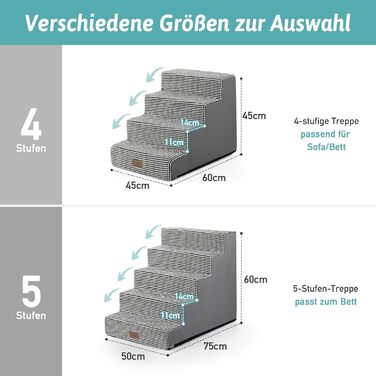 COZY KISS Dog Stairs for Small Dogs, Wide Steps Pet Stairs for Bed Couch Car, 60cm High High-Density Foam Cat Stairs with Removable Cover (7x0x60cm, ) (Black & White, 5, 75x50x60cm)