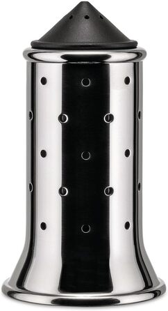 Alessi salt shaker made of stainless steel with lid and closure made of PA, black, 3 x 7 x 10 cm