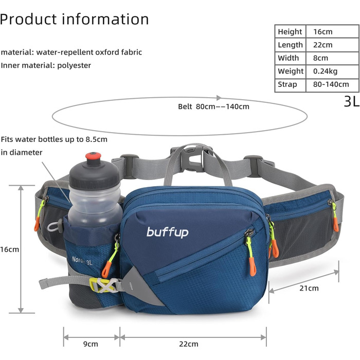 Спортивна поясна сумка для собак: бігова, туристична, велосипедна. Для чоловіків та жінок. Об'ємна, темно-синя