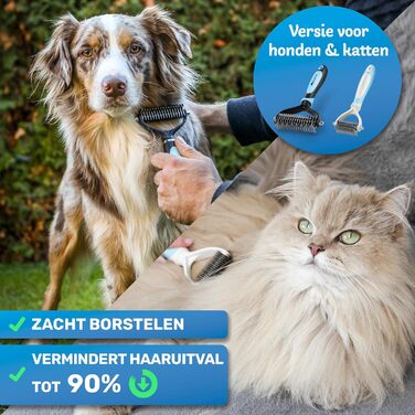 Буршлюк для собак та котів з довгим хутром BluePet: щітка та гребінець для видалення підшерстя та ковтунів | Захист верхнього шару шерсті
