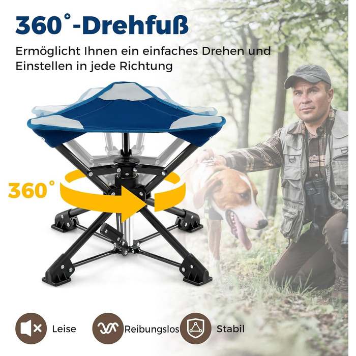 Складний туристичний стілець COSTWAY, 360° обертання, антиковзні ніжки, сумка, вантажопідйомність до 150 кг, для кемпінгу, риболовлі, полювання (Блакитний)