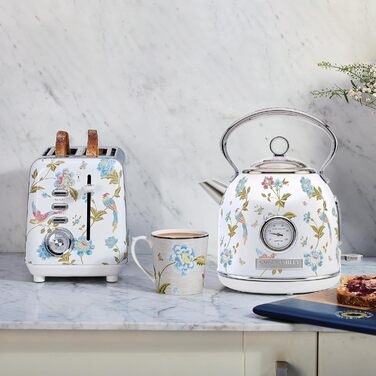Laura Ashley Elveden Wireless Electric Kettle - 1.7L Stainless Steel, 2.2kW Fast Boil, Temperature Display & Overheat Protection