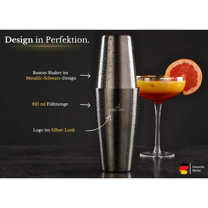 Набір для коктейлів BARMINGO з нержавіючої сталі 11 предметів – Набір Boston Cocktail Shaker 825 мл зі стійкою та аксесуарами для бару, Набір шейкерів для коктейлів | Набір бармена | Набір для змішування коктейлів | Набір для бару | Набір Boston Shaker | 