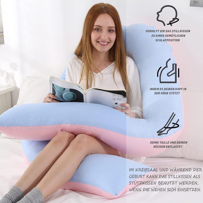 Подушка для вагітних Caliyo 2 шт. U-подібної форми, подушка для сну на боці з чохлом, подушка для годування, велика вагітна подушка, подушка для комфорту (Сірий, Кристал велюр) U-подібний двочастинний набір (U-подібна форма, Рожево-блакитний)