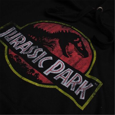 Чоловічий худі Jurassic Park чорного кольору з капюшоном та ефектом потертого логотипа, розмір S