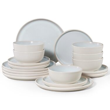 Набір посуду HaWare на 6 осіб, 18 предметів: тарілки, десертні тарілки, миски, бежевий колір. Підходить для мікрохвильової печі та посудомийної машини.