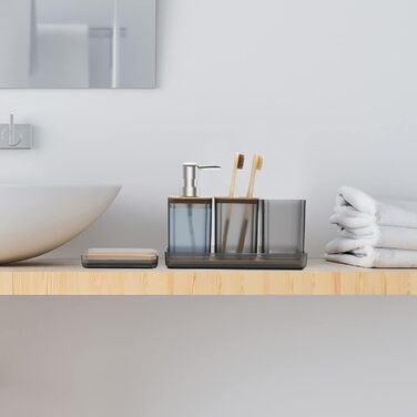 Набір аксесуарів для ванної кімнати FEILANDUO, 5 шт: дозатор для мила, мильниця, тримач для зубних щіток, стакан для води, піднос для косметики, Бохо, сучасний дизайн (сірий)