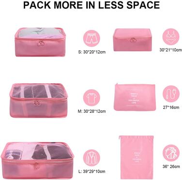 Органайзер для валізи OSDUE, набір 6 шт., Packing Cubes, водонепроникні сумки для одягу, туристичний органайзер для валізи (Рожевий)