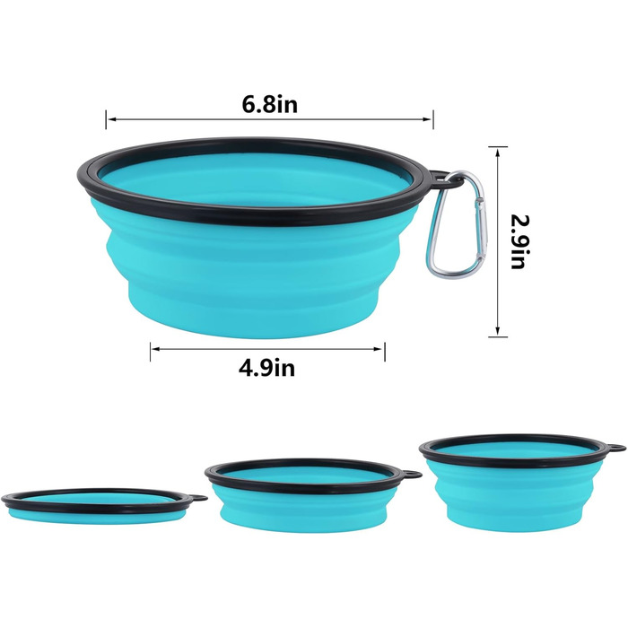 Складаний миска для собак SLSON, 2 шт., з кришкою та карабінами, 1000 мл, блакитний та зелений
