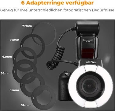 Кольцевий світловий прилад K&F Concept TTL для Nikon DSLR, GN 14, з AF-підсвічуванням та адаптерними кільцями