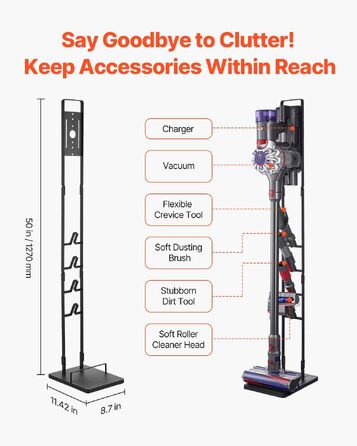 Стійка для бездротового пилососа Dyson V6 V7 V8 V10 V11 V15 з 4 гаками, чорна - VEVOR