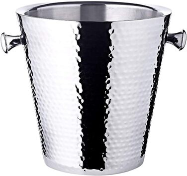 EDZARD Wine Cooler Valencia made of Stainless Steel - Bottle Cooler, Champagne Cooler including Stand - Drink Cooler for 1 Bottle - Bowl for Wine, Sparkling Wine & Ice Cubes - Hammered Wine Cooler with Handles