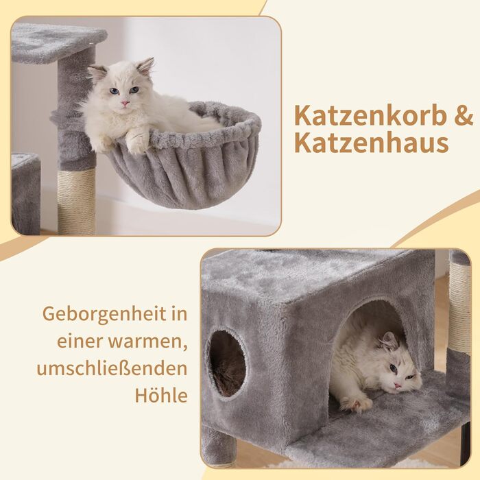 Котячий будиночок Heybly Kratzbaum HCT200SW: кігтеточка, будиночок, лежанка, 125 см, сірий
